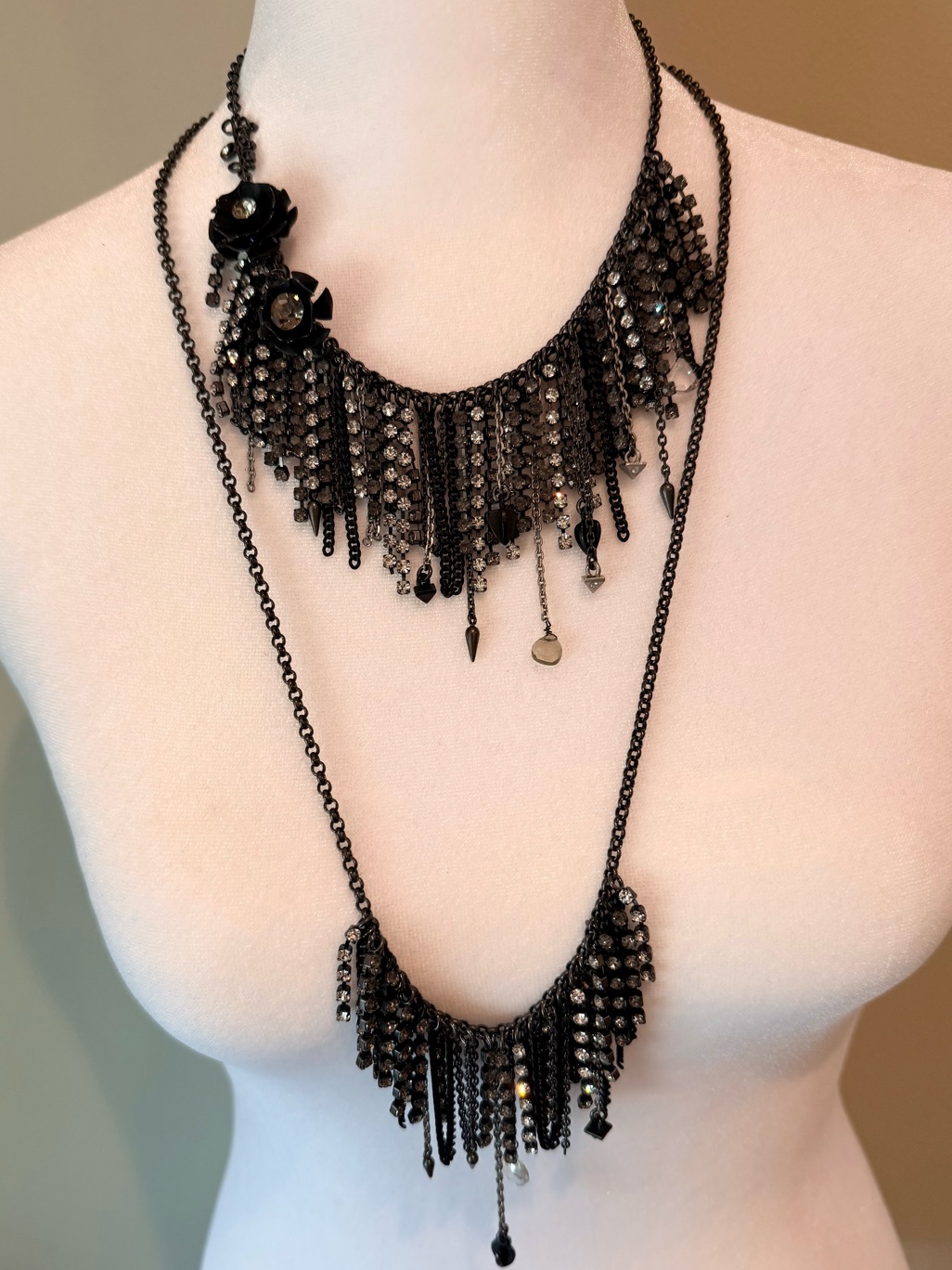 Vintage Juicy Couture Black Rhinestone Statement Necklace (Convertible)